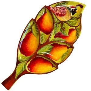 Vtg Hand-painted SIGNED Wooden Serving Tray Double-Sided Christmas 20" long